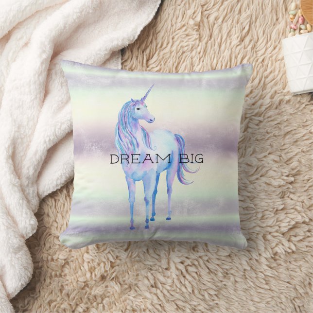 Cojín Decorativo Sueño morado blanco de unicornio