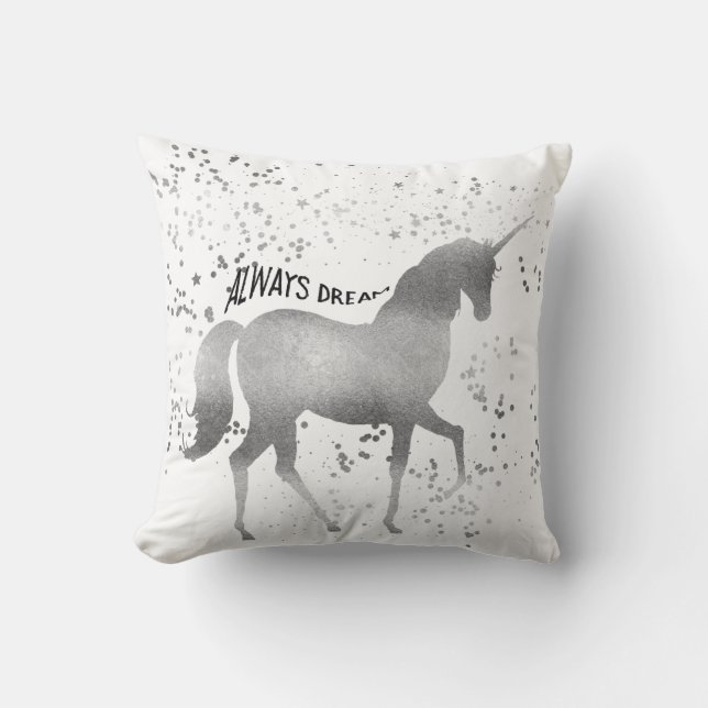 Cojín Decorativo Sueño plateado unicornio (Anverso)