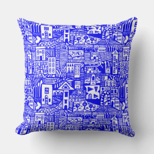 Cojín Decorativo Sueño urbano - Azul sobre blanco
