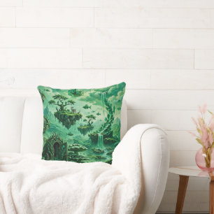 Cojín Decorativo Sueños de Esmeralda Paisaje Surrealista Tonos de V