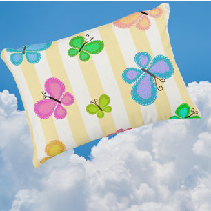 Cojín Decorativo Sueños de Mariposa Amarillo Blanco Raya