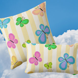 Cojín Decorativo Sueños de Mariposa Amarillo Blanco Raya