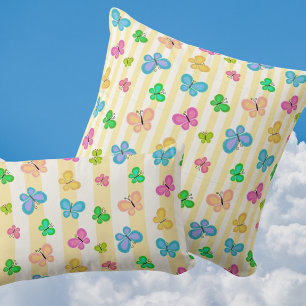 Cojín Decorativo Sueños de Mariposa Amarillo Blanco Rayado