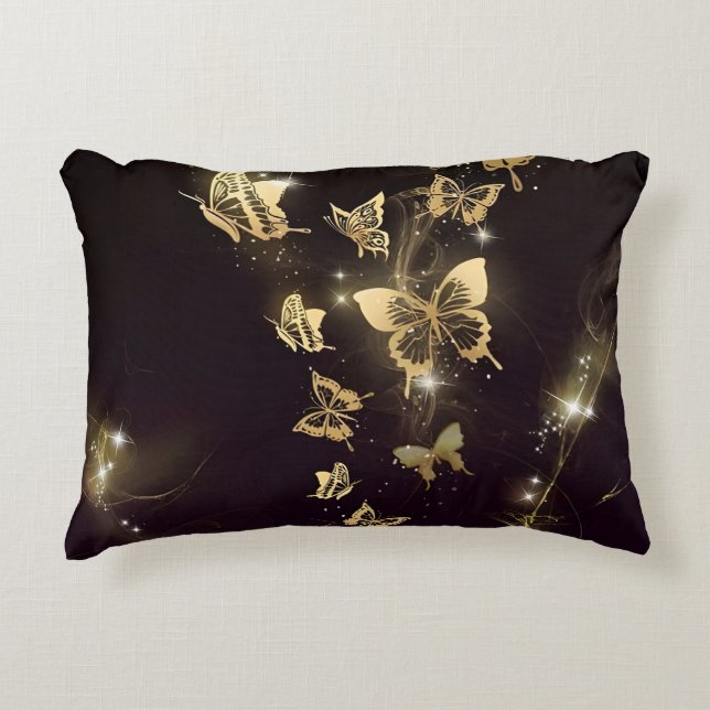 Cojín Decorativo Sueños de mariposa dorada (Anverso)