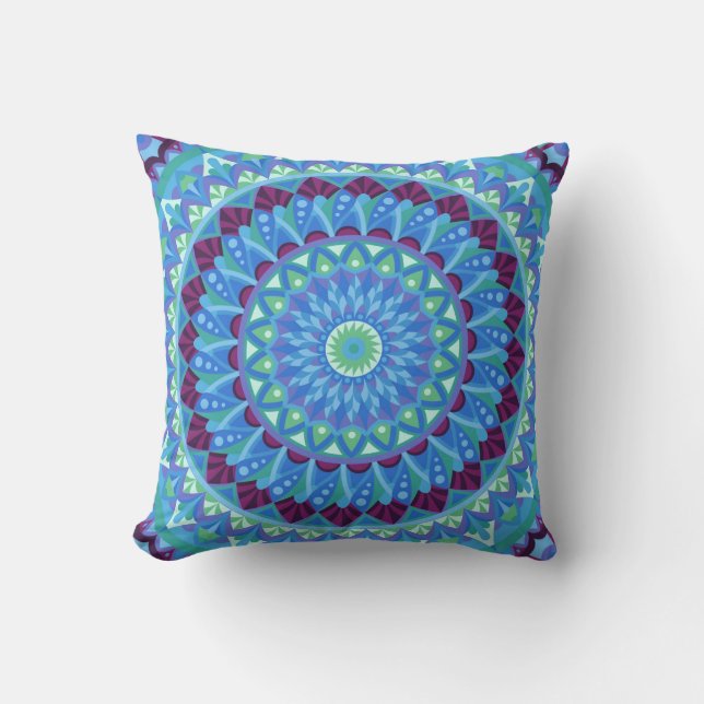 Cojín Decorativo Sueños de Medianoche Mandala Azul Decoración Boho (Anverso)