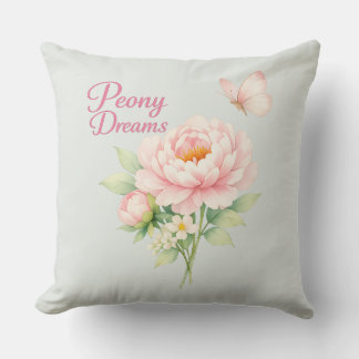 Cojín Decorativo Sueños de Peonía – Peonía y Mariposa de Acuarela P