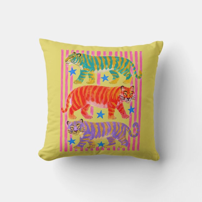 Cojín Decorativo sueños de tigre arcoíris (Anverso)
