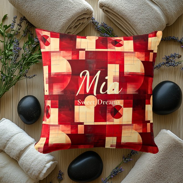 Cojín Decorativo Sueños dulces - Énfasis geométrico rojo y crema (Subido por el creador)