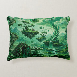 Cojín Decorativo Sueños Esmeralda Paisaje Surrealista Tonos de Verd
