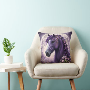 Cojín Decorativo "Sueños florecientes: el caballo morado de la fant