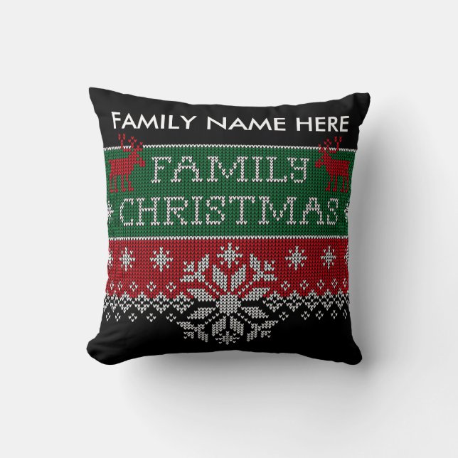 Cojín Decorativo Suéter feo personalizado del navidad de la familia (Anverso)