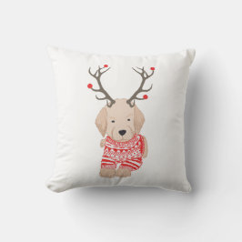 Cojín Decorativo Suéter Navideño de Retriever Dorado Lindo con Antl