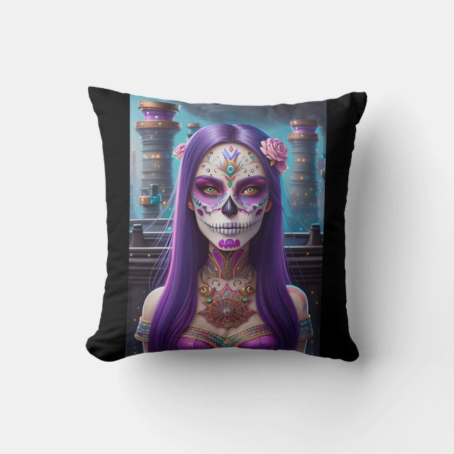 Cojín Decorativo Sugar Skull Art - Visiones vívidas (Anverso)