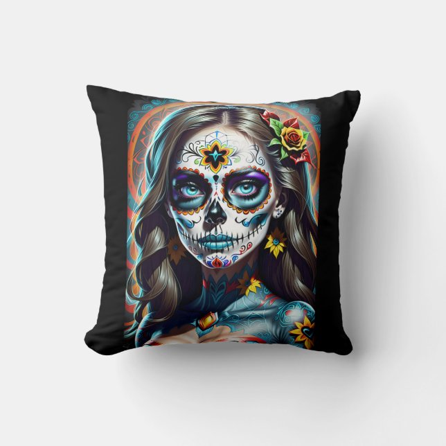 Cojín Decorativo Sugar Skull Art - Viviente y audaz (Anverso)