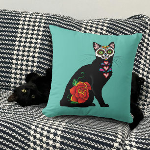 Cojín Decorativo Sugar Skull Black Cat