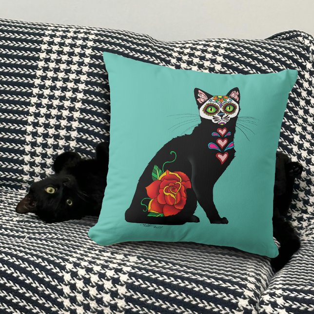 Cojín Decorativo Sugar Skull Black Cat (Subido por el creador)