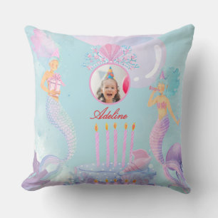 Cojín Decorativo ¡Sumérgete en una Fiesta de Cumpleaños de Sirena!
