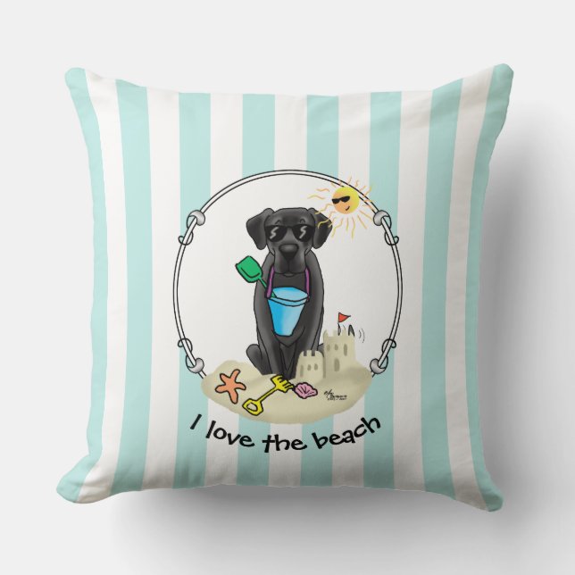 Cojín Decorativo Summer Beach Black Lab Labrador Retriever (Anverso)