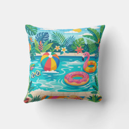 Cojín Decorativo Summer Pool Party Illustration Throw Pillow