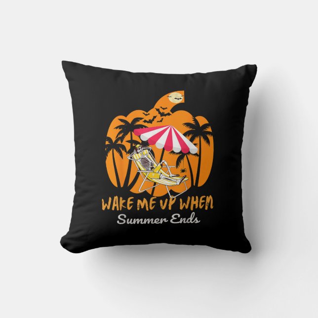 Cojín Decorativo Summerween Beach Pumpkin Skeleton Funny Halloween (Anverso)