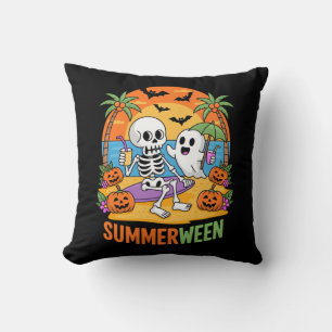 Cojín Decorativo Summerween Skeleton Ghost Beach Halloween Party Fu