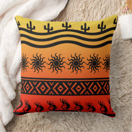 Cojín Decorativo Sun Cactus Kokopelli, desierto tribal del suroeste