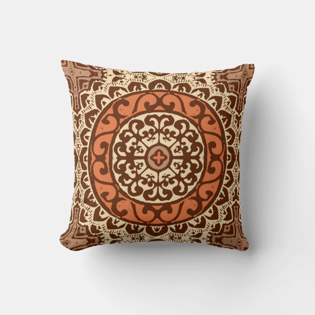 Cojín Decorativo Sun Mandala, Rust y Brown del suroeste (Anverso)