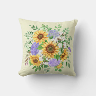 Cojín Decorativo Sunflower acuarela e hidráneas azules