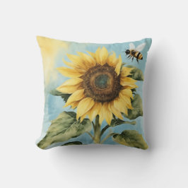 Cojín Decorativo Sunflower acuarela y abeja