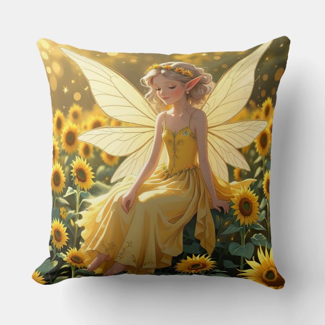 Cojín Decorativo Sunflower Background with a Fairy  (Anverso)