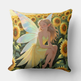 Cojín Decorativo Sunflower Background with a Fairy 