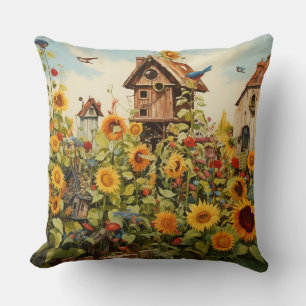 Cojín Decorativo Sunflower Garden 11 Casas de Aves Azules