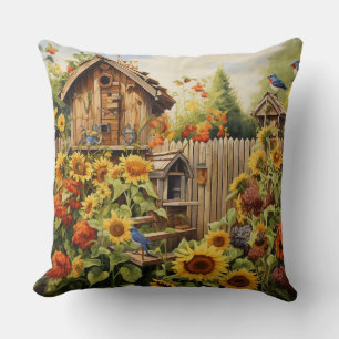 Cojín Decorativo Sunflower Garden 2 Casas de Aves Azules