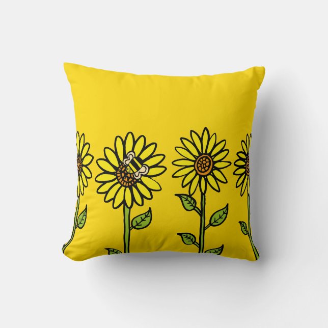 Cojín Decorativo Sunflowers and Bumble Bee Bright Happy (Anverso)