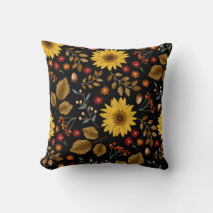 Cojín Decorativo Sunflowers de otoño: fondo negro de arce