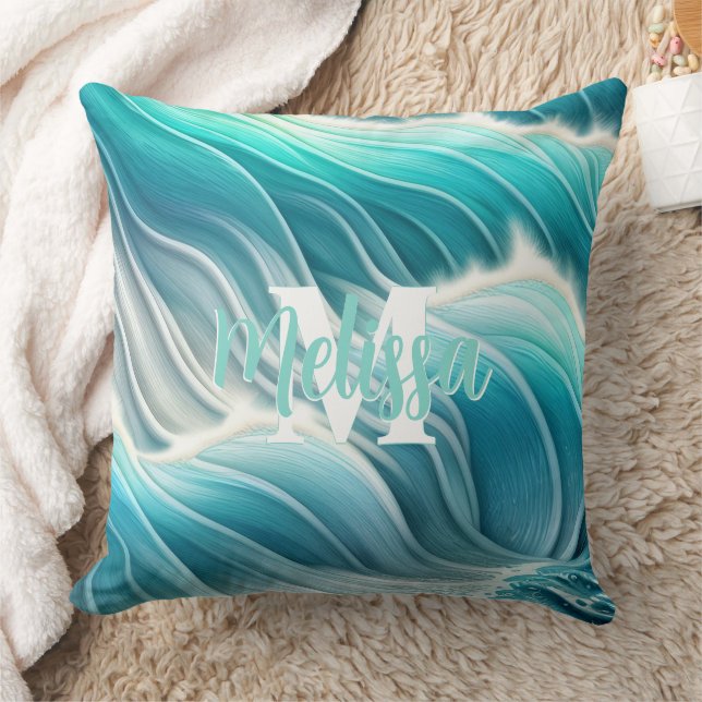 Cojín Decorativo Sunny Pastel Ocean Waves Monograma (Manta)
