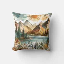 Cojín Decorativo Sunny Rustic Boho Nature Pattern Mountain Lake