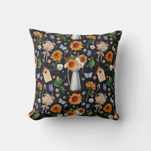 Cojín Decorativo Sunny Rustic Watercolor Sunflowers Pattern