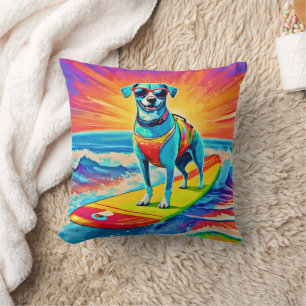 Cojín Decorativo Sunny Surfing Pup: Beach Bliss