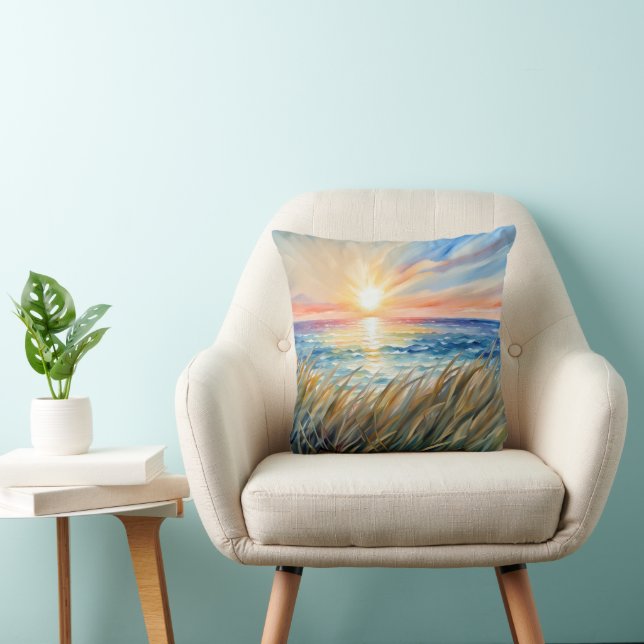 Cojín Decorativo Sunrise Acuarela Con Hierba De Playa (Silla)