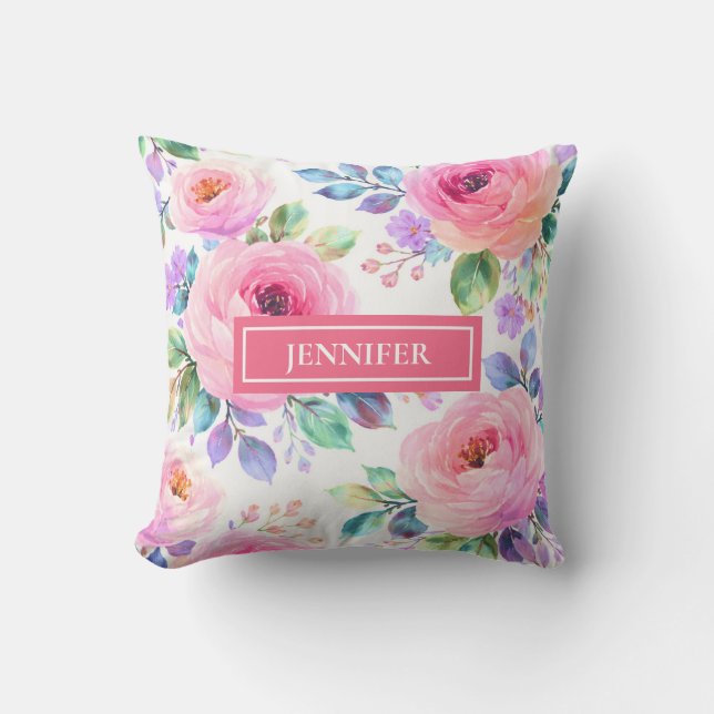 Cojín Decorativo Sunrise Floral Boho Custom Name Design             (Anverso)