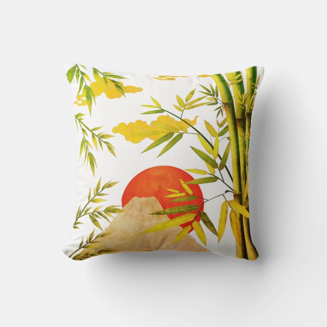 Cojín Decorativo Sunrise Japonesa Oriental Con Bambú (Anverso)
