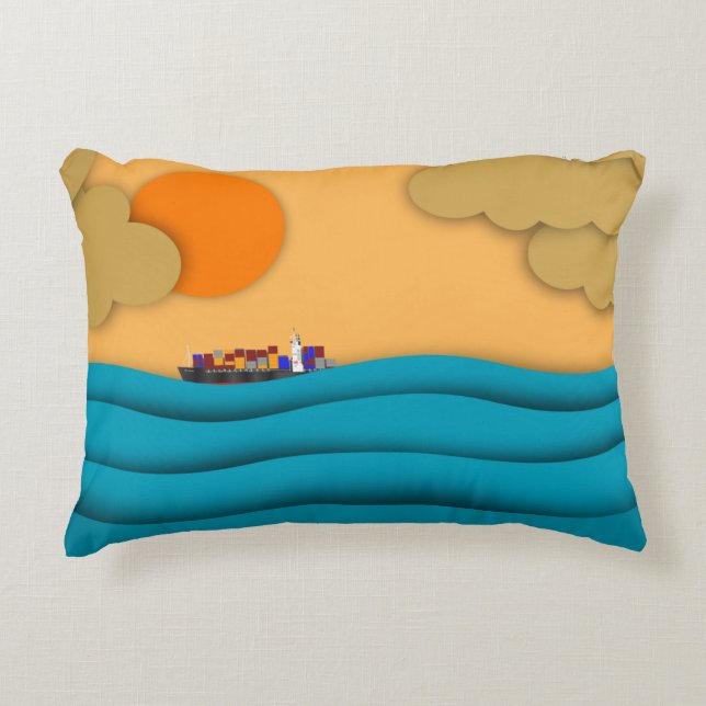 Cojín Decorativo Sunrise Ocean Ship Sun Sunset (Anverso)