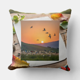 Cojín Decorativo Sunset Birds Illustration on Drawing Sheet