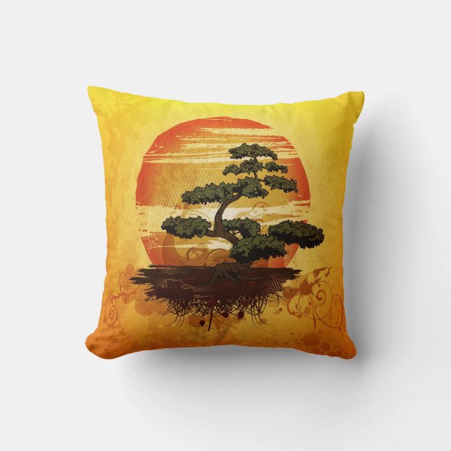 Cojín Decorativo Sunset de bonsai Tree japonés (Anverso)