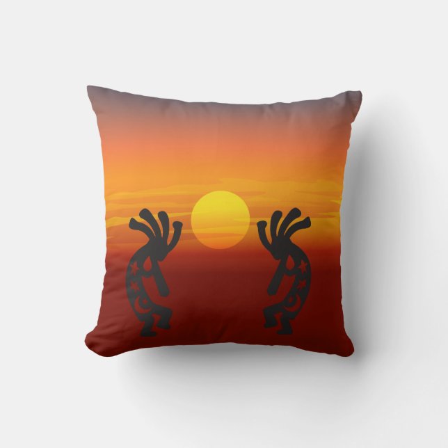 Cojín Decorativo Sunset Kokopelli del Suroeste (Anverso)