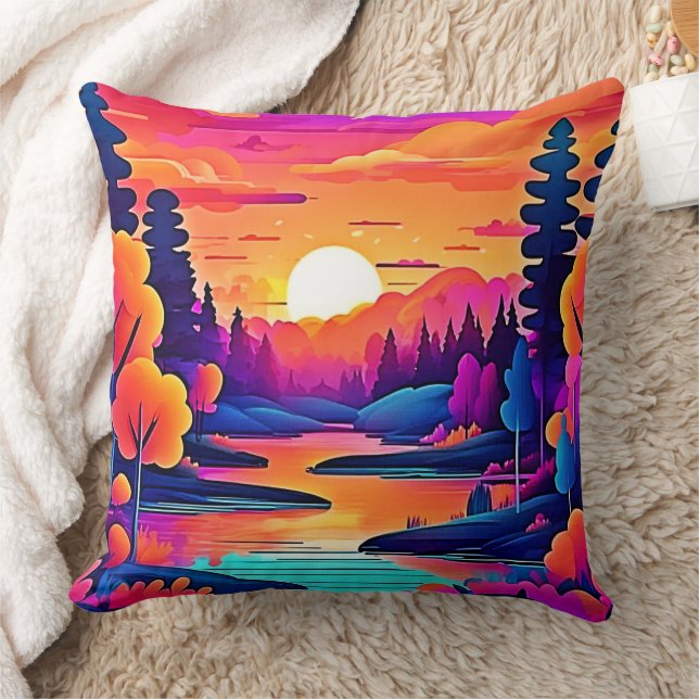 Cojín Decorativo Sunset Lake Fantasy Art (Manta)