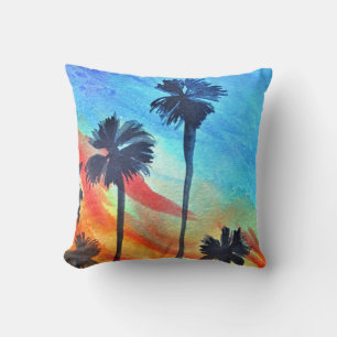 Cojín Decorativo Sunset Palm Tree beach surf art