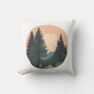 Cojín Decorativo Sunset Pines - Tranquilo paisaje montañoso arte