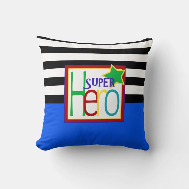 Cojín Decorativo Super Hero Pillow | Azul, negro, rojo, verde (Anverso)